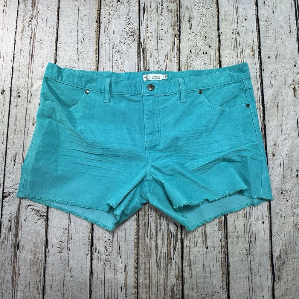 Carve Designs Oahu Corduroy Shorts Womens 16 Turquoise Raw Hem‎ Organic Stretch